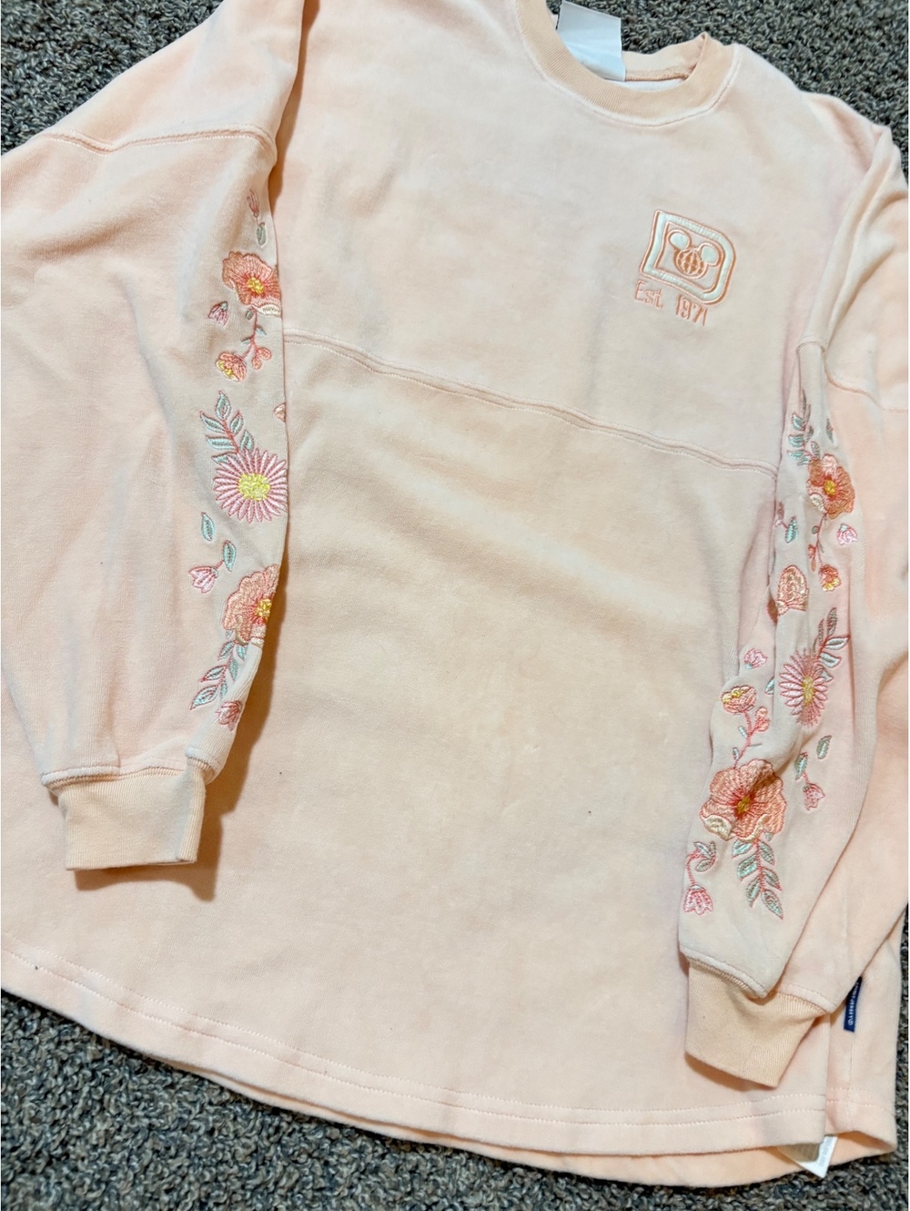 Walt Disney World Peach Velour Embroidered Floral Spirit Jersey (Adult Size L